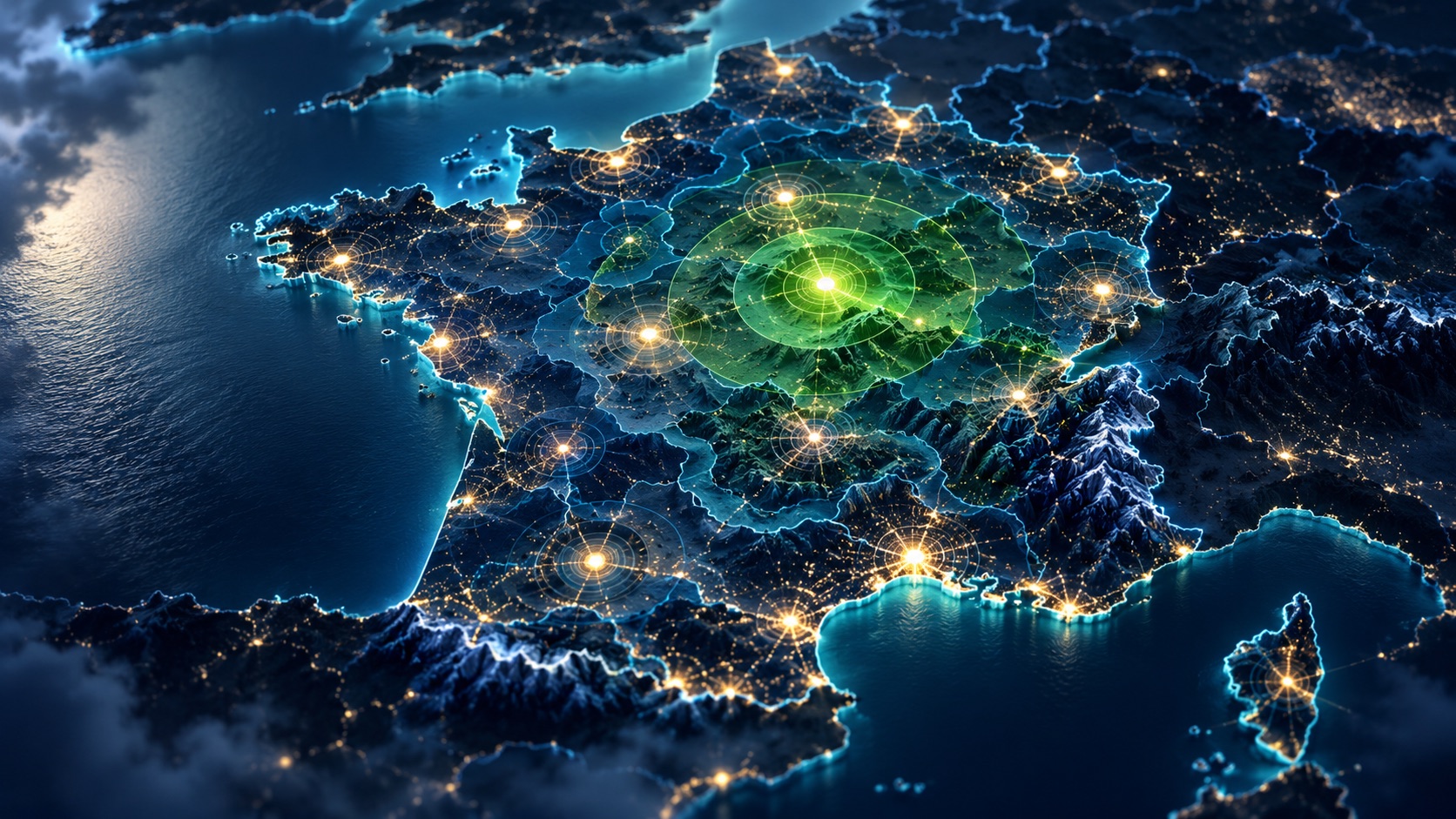 Zones de service et rayon d’action sur une carte abstraite